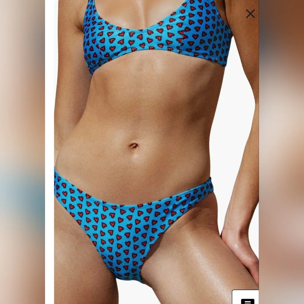 Bright Amore Blue Heart Printed‎ Bikini Bottoms Women's Large New Tags $40